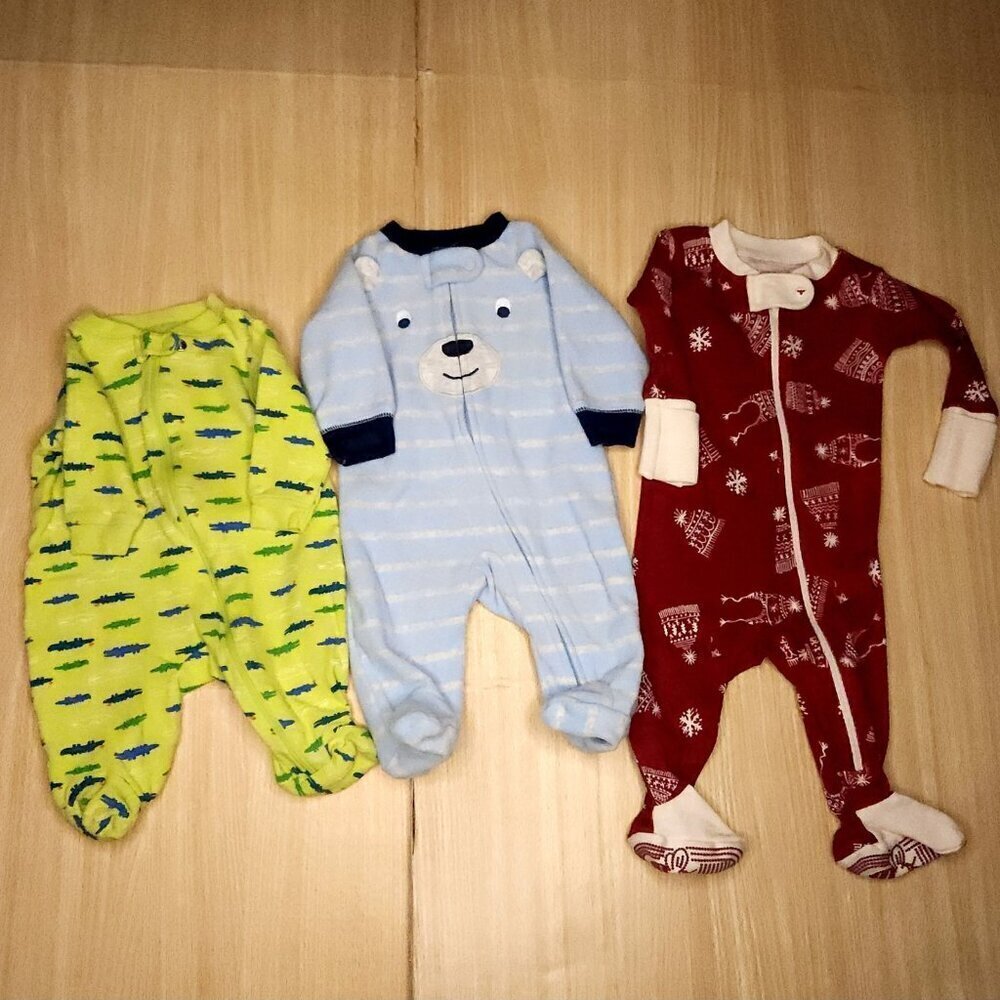 Unbranded Newborn Boys 3 Piece Footie Pajamas Bundle